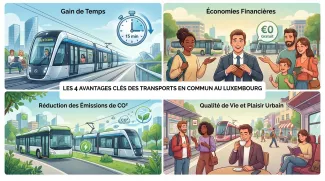 résumé en image des avantages de prendre les transports en commun